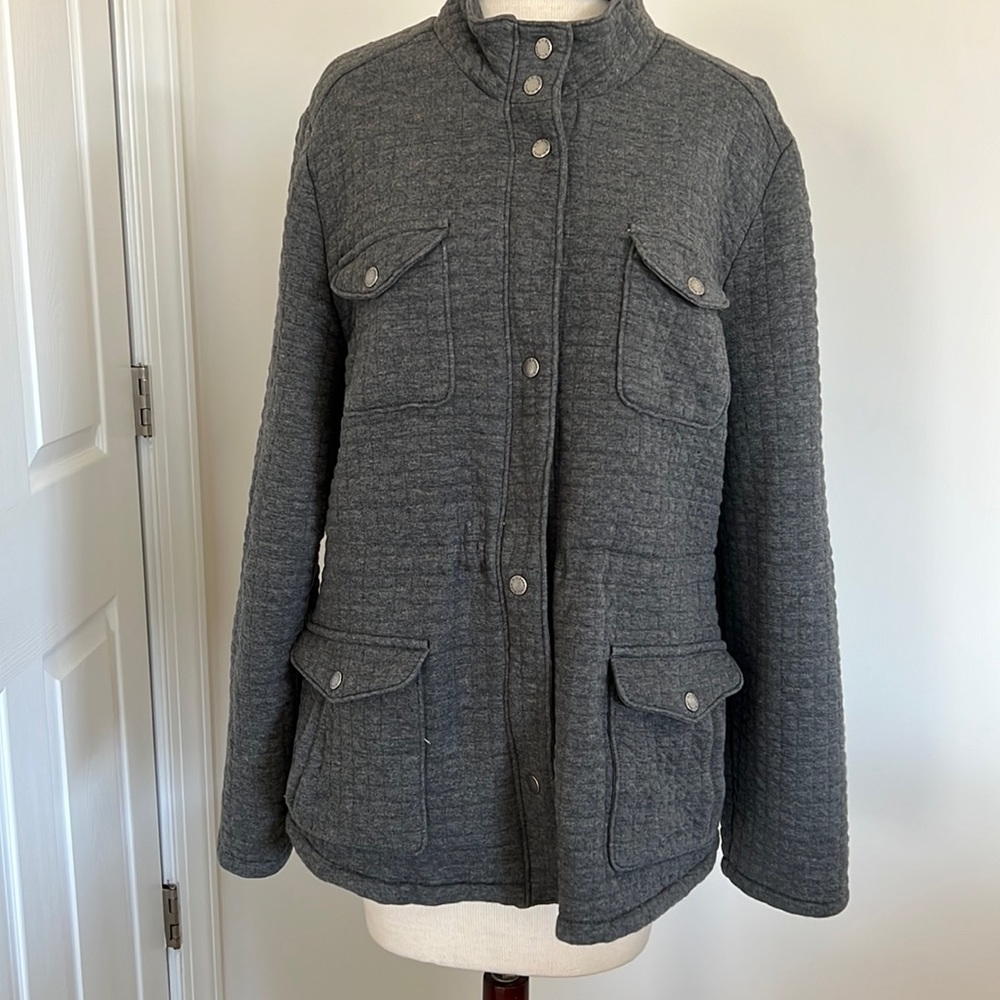 LL BEAN QUILTED Soft Jacket zipper snag front military style pockets L